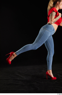 Daisy Lee 1 blue jeans dressed flexing leg red high…